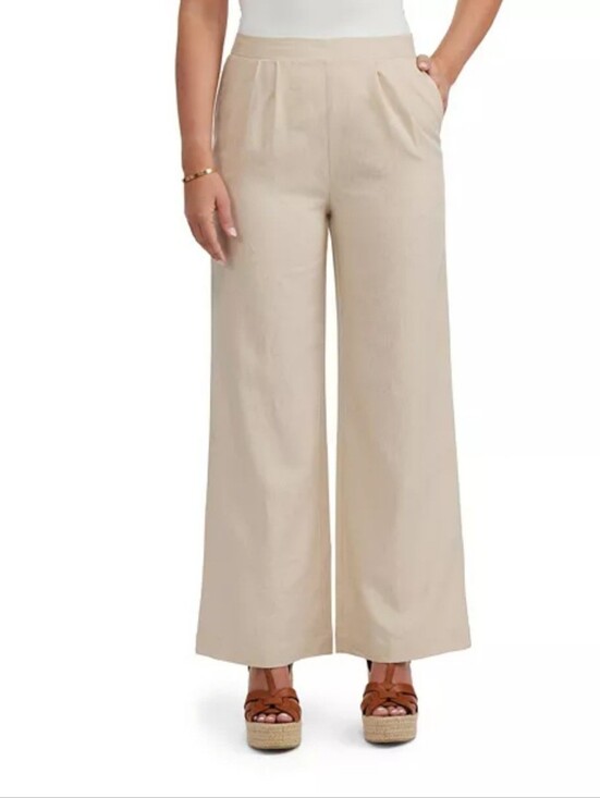 Ellen Tracy Pants - ELLEN TRACY | Wide-Leg Pull-On Linen Pants | Medium (Size 8-10) | NWT